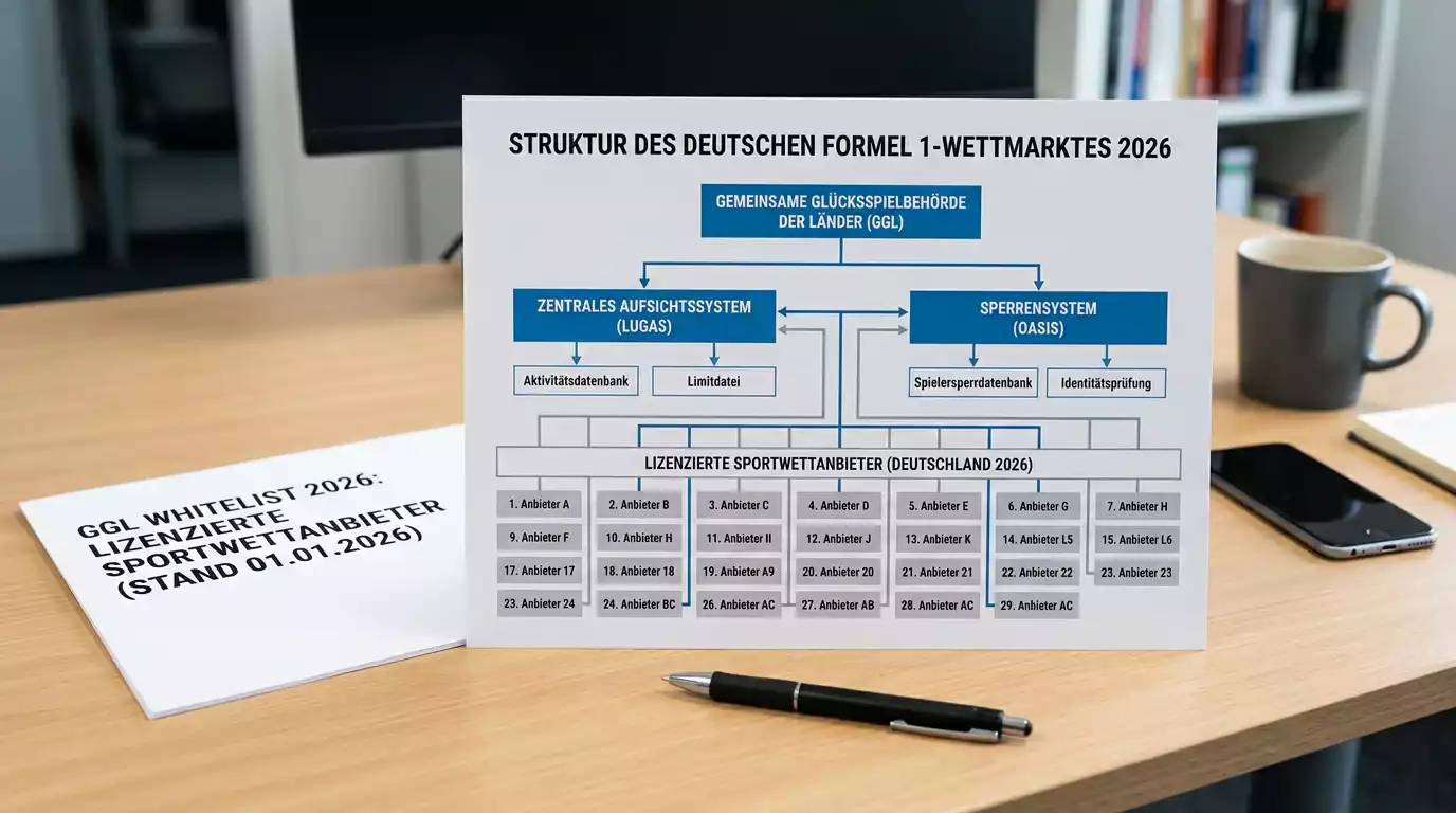 Überblick über den deutschen Formel-1-Wettmarkt 2026 mit GGL-Regulierung und Marktstruktur